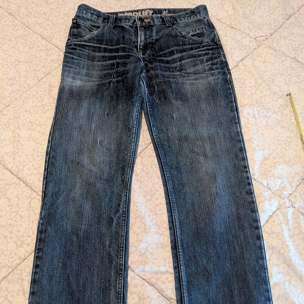 Amplify mens slim straight fit blue jeans.